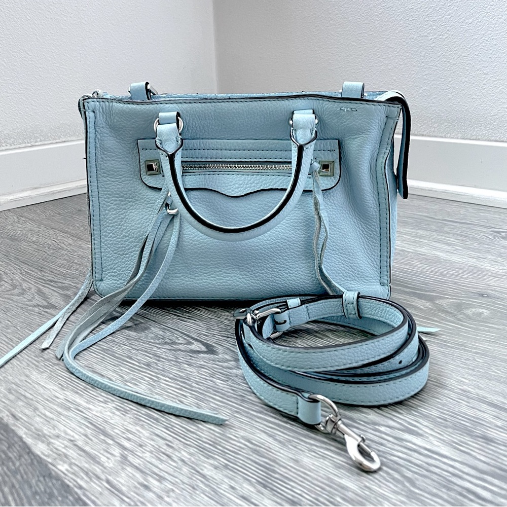 Rebecca Minkoff Micro Regan Leather Satchel Crossbody with studs & fringes - Picture 2 of 5